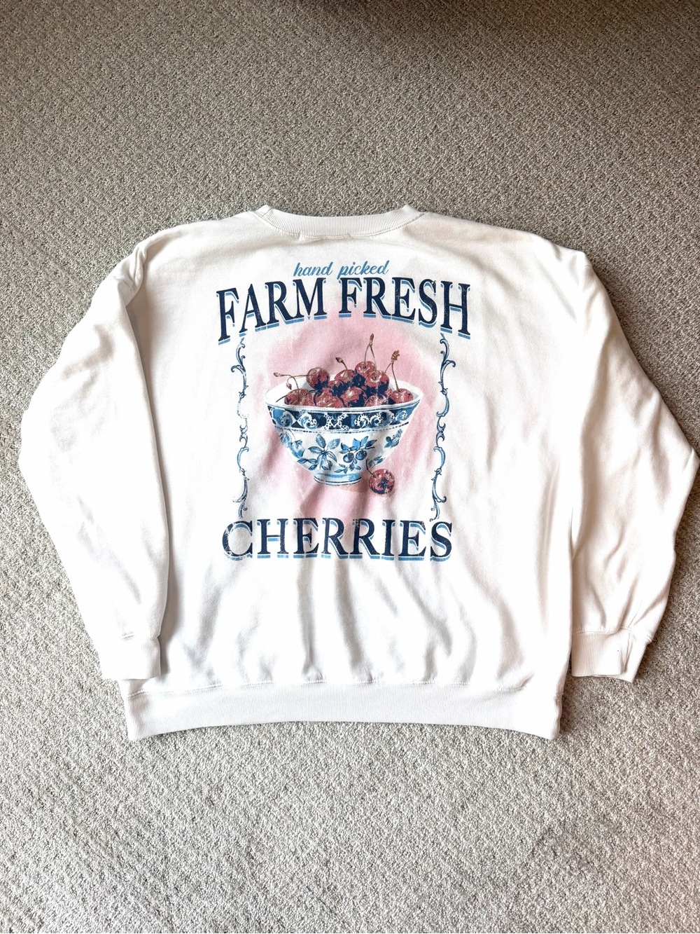 Altar’d State Fresh Cherries Graphic Sweatshirt - White with Blue & Pink